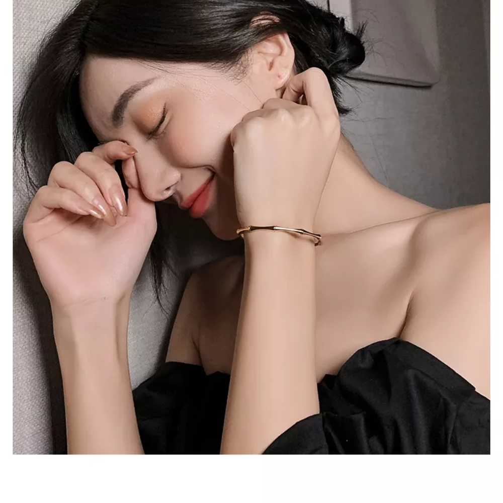 NEW 18k Yellow Gold Plated Bamboo Adjustable Cuff - Picture 8 of 11